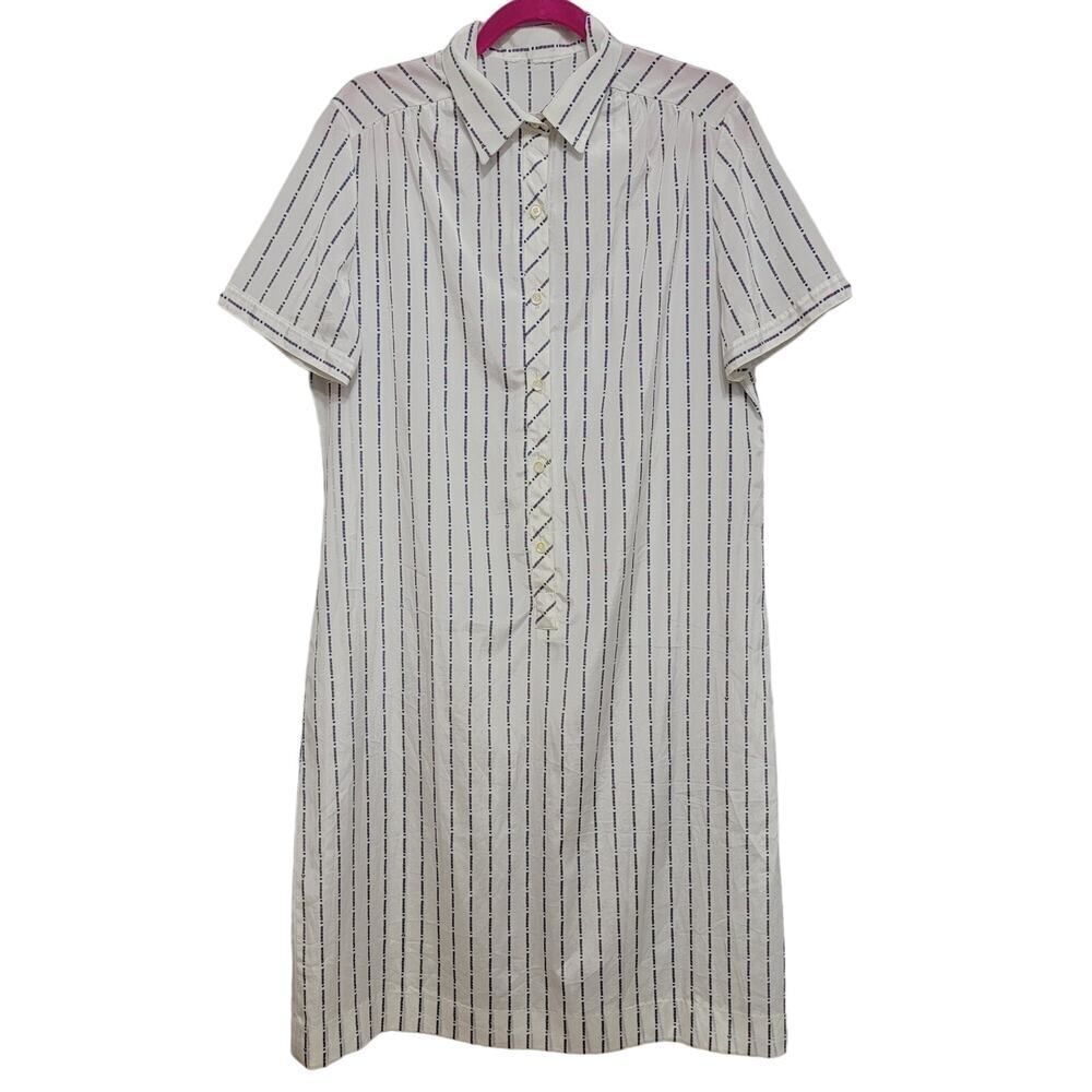Retro 80s Shirt Dress JL Monogram Printed Workwear Polyester Size M/L